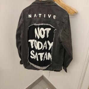 Native Black Denim Jacket with White 'Not Today Satan' Back Graphic